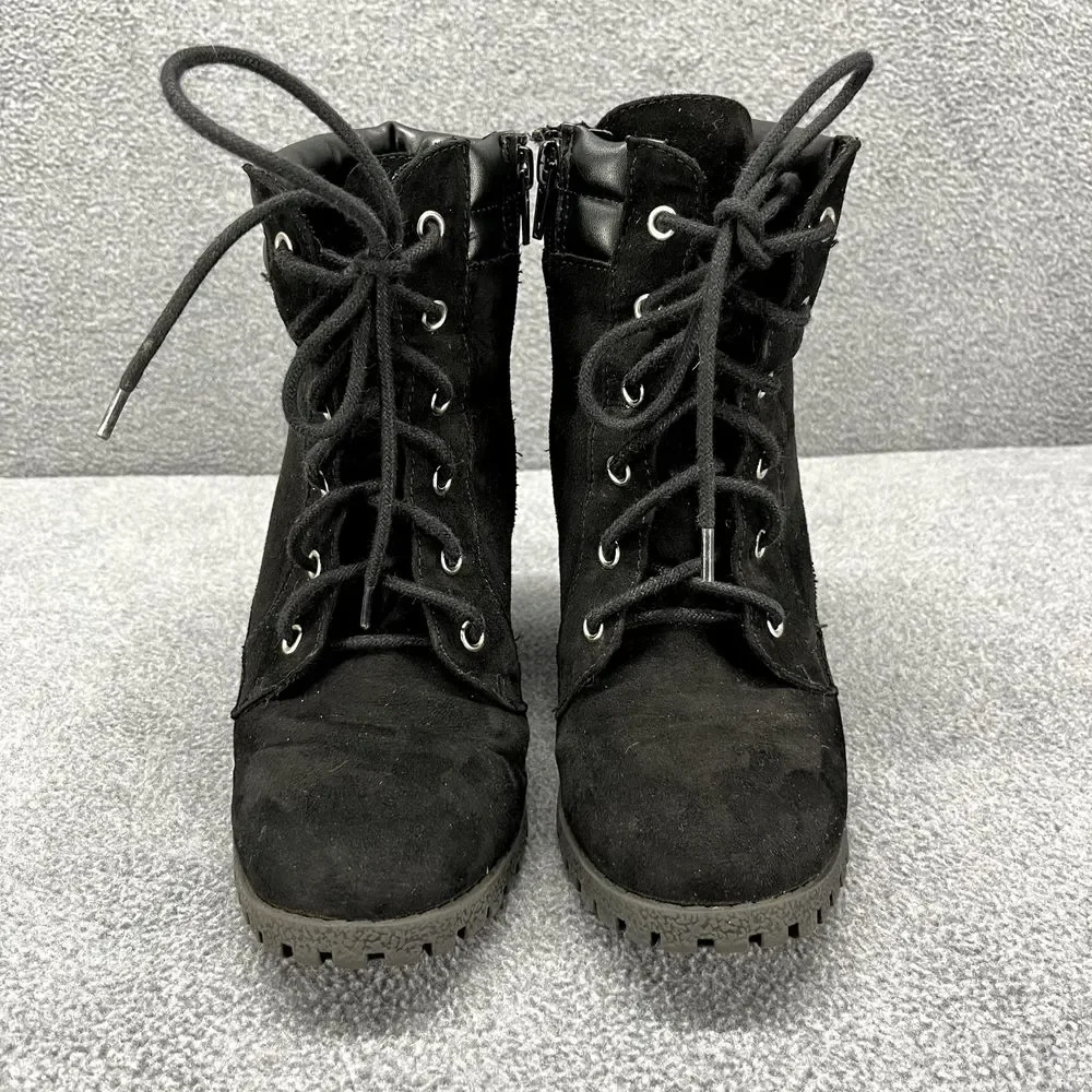 Sugar Boots Women 6 M Black Lacy Suede Heeled Zipper Lace‎ Up